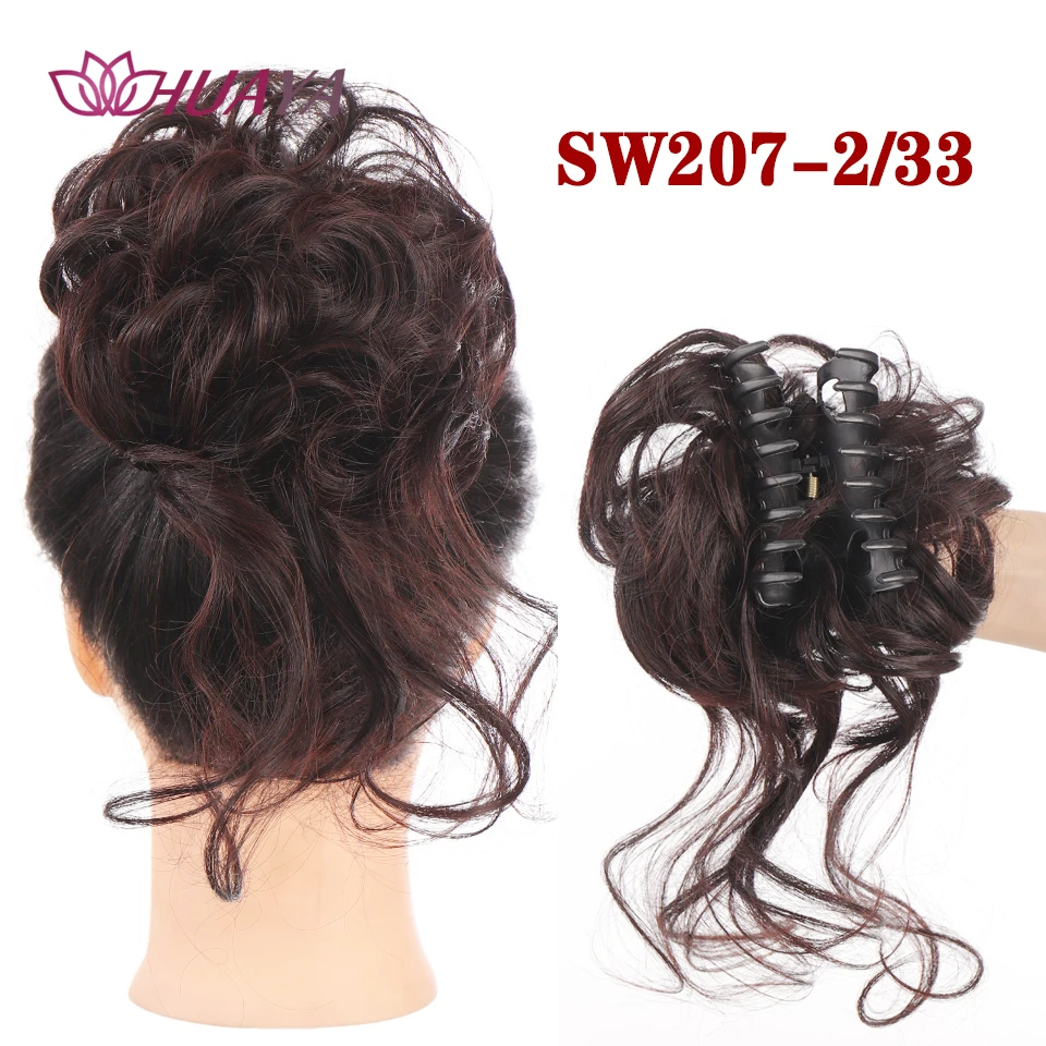 Moño de pelo sintético para mujer, moño desordenado, extensiones de cabello Updo despejadas con Clip de garra, horquillas rizadas, negro y marrón: P4 / 27