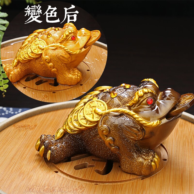 Descoloridos chá Ornamentos Pet Boutique Criativa Sapo Dourado Decoração Bandeja de Chá Sapo Inseto Ornamento Cor Jogo Sapo Chá Pet