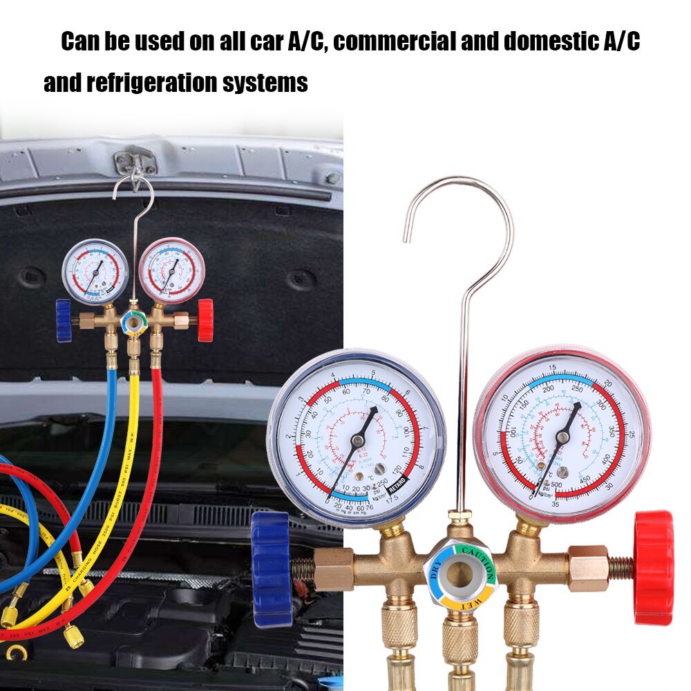 CT-536 Refrigerant Manifold Gauge Set Air Conditioning Tools with Hose and Hook for R12 R22 R404A R134A