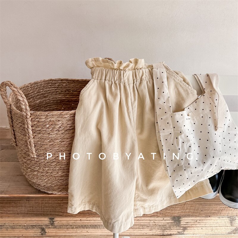 Meisjes Lente Corduroy Wijde Pijpen Broek Kinderen Losse Enkellange Broek 1-6Y: Beige / 12m