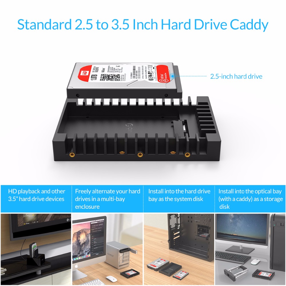 Orico hard drive caddy 2,5 to 3,5 supports sata 3,0 to usb 3,0 gbps 6 supports 9,5/12,5mm 2,5 inch sata hdds and ssds, tool-free