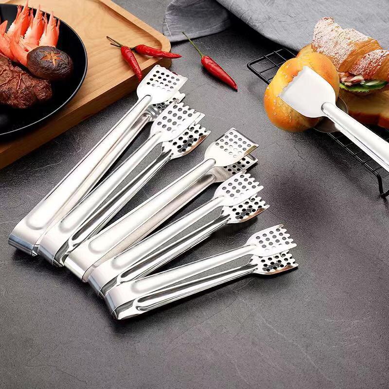Stainless Steel Heat Resistant Hollow-Out Barbecue Food Tongs Kitchen Food Tong Bread Salad Ice Cube Clip Kitchen Utensils