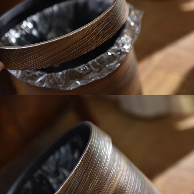 Living Room Dustbin Look Like Wood Plastic Circular Trash Can Office Hotel