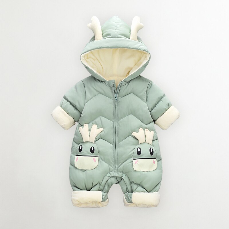 2020 marca de inverno do bebê snowsuit mais veludo grosso bebê meninos macacão 0-3 anos recém-nascido macacão roupas da menina geral da criança casaco: Green / 24M-3T (100CM)