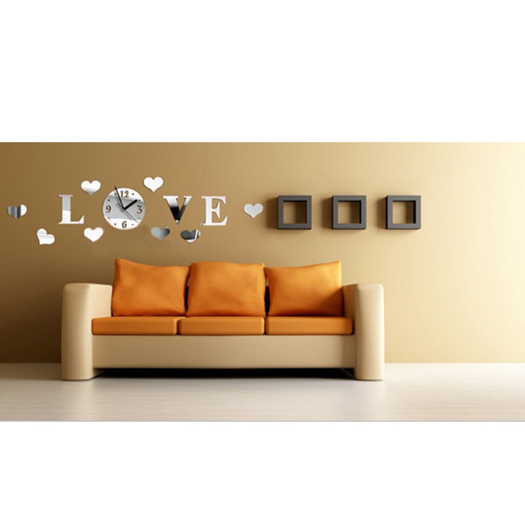 DIY 3D Mirror Wall Clock Home Modern Decoration Crystal Mirror Living Room Love Wall Clock F17#35: Default Title