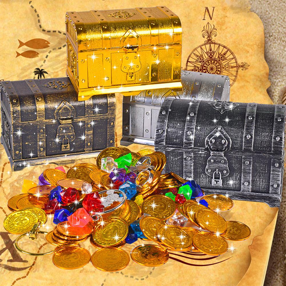 Retro skattekasse med lås legetøj til fest favoriserer rekvisitter dekoration pirat skattekiste til børn foregiver at betale legetøj