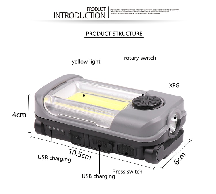 Multifunktionel nødopladning arbejdslys 3- tilstand bærbar spotlight 180 graders foldelygte indbygget batteri-arbejdslampe