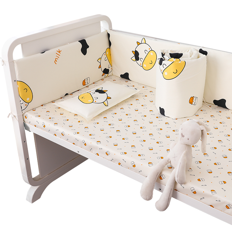 6 Pcs Koe Baby Beddengoed Sets Katoenen Baby Wieg Protector Soft Cot Beddengoed Pakket, baby Beddengoed (4 Bumpers + Sheet + Kussen Cover)