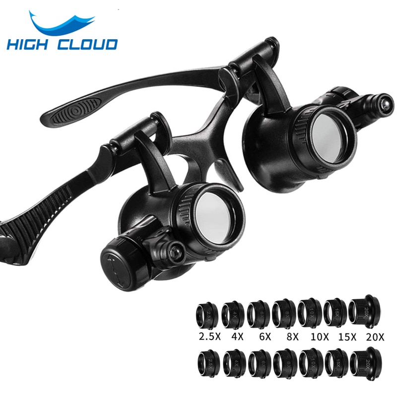 Headband LED Light Glasses Magnifier 2.5X 4X 6X 8X 10X 15X Dual Eye Loupe Lens for Watchmaker Jewelry Optical Lens Glass Magnifi