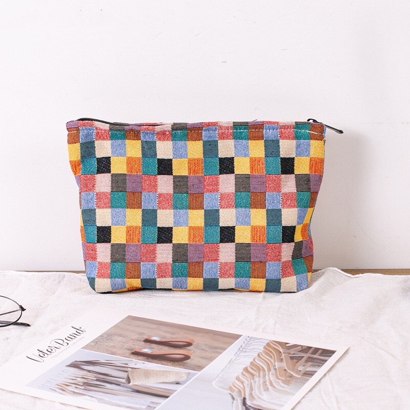 Purdored 1 Pc Vrouwen Kleur Mozaïek Cosmetische Tas Grote Reizen Rits Vrouwelijke Cosmetische Tas Make Organisatoren Beauty Case Waszak: green x blue