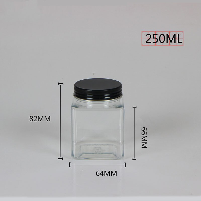 10pcs/lot 250ml Square Plastic Jars PET bottle Aluminum Lids Honey Packing Bottle Food Storage Bottle