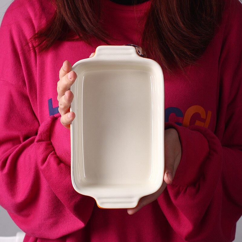 Novelty Rectangular Ceramic Baking Dish Oval Cheese Baked Rice Plate Western Pasta Dish Oven Baking Ceramica Plate Wide