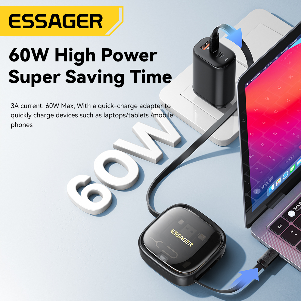 Essager usb c zu tpye c kabel pd 60w für xiaomi poco schnell lade daten reise multifunktion ales kabel mit halter aufbewahrung sbox