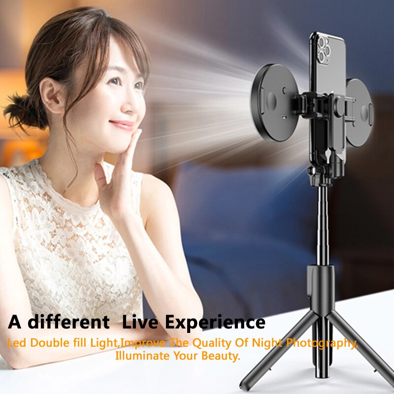 Wireless bluetooth Selfie Stick LED Ring light For iPhone X 8 Android smartphones expandable handheld monopod real-time Tripod