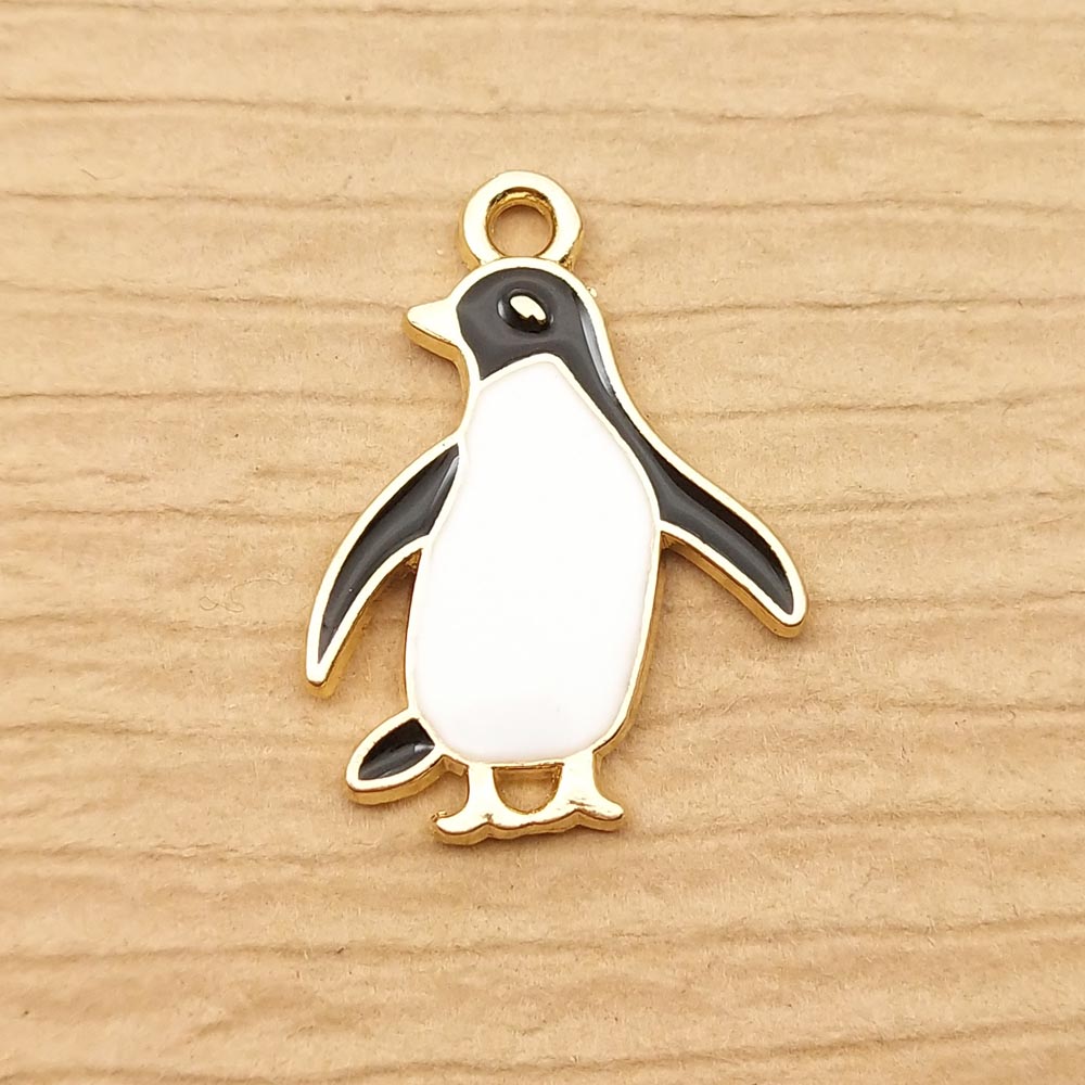 10 Stuks 17X22Mm Enamel Kawaii Penguin Charm Voor Sieraden Maken Leuke Oorbel Hanger Armband Ketting Accessoires Gouden plated