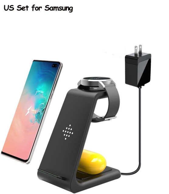 10W Qi Draadloze Snelle Oplader Houder Quick Opladen Stand Type-C 3 In 1 Station Voor Samsung Horloge actieve Galaxy Knoppen IPhone12/11: Black US For Samsung