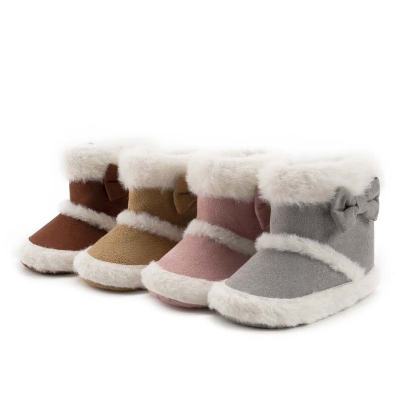Baby Shoes Soft Sole Walking Shoes Bow Down Warm Snow Boots Khaki 12-18M In Autumn And Winter