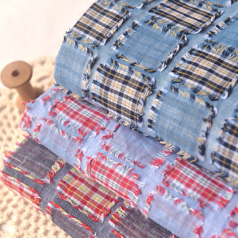 Tela de algodón puro para tela a cuadros, costura artesanal, retales, Camisa vaquera antigua, estilo Retro