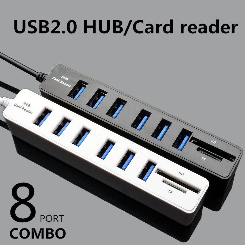 USB Hub 8 Port Expander Adapter Multi USB Splitter Portable HUB High Speed 8 in1 2.0 Hab TF SD Card Reader All In One For PC