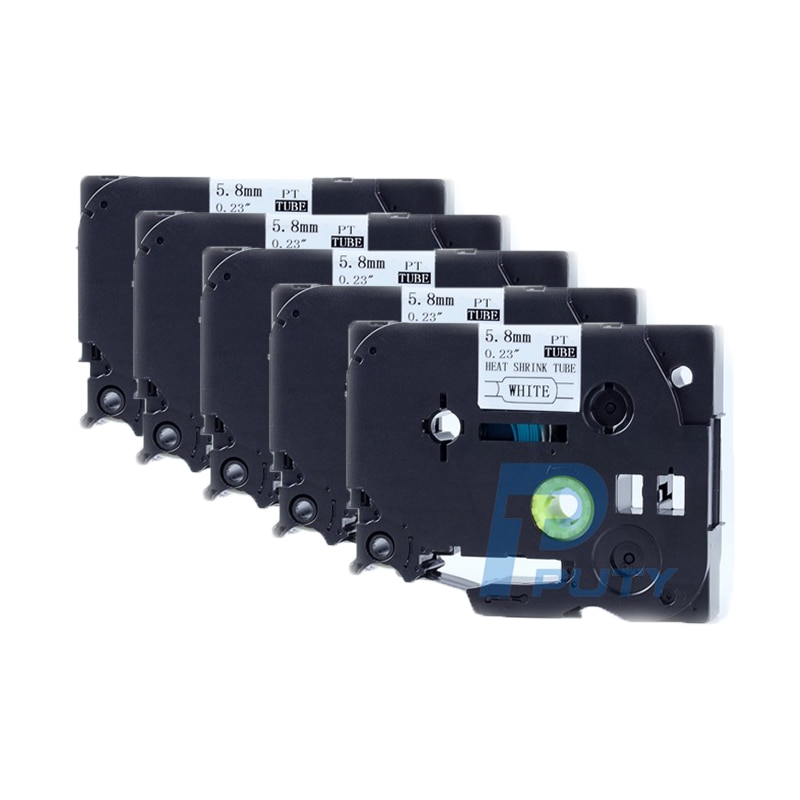 5 Stck PUTY HSe-211 hse211 HS211 5,8mm * 1,5 M Schwarz auf Weiß Schrumpf Schlauch Band Etikett bänder kompatibel für Ptouch Drucker