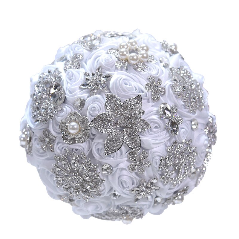 Bouquet de bijoux de mariage en or Rose, Rose, bordeaux, bijoux de mariage, cristal scintillant, bouquet de luxe par souvenir, D59: White