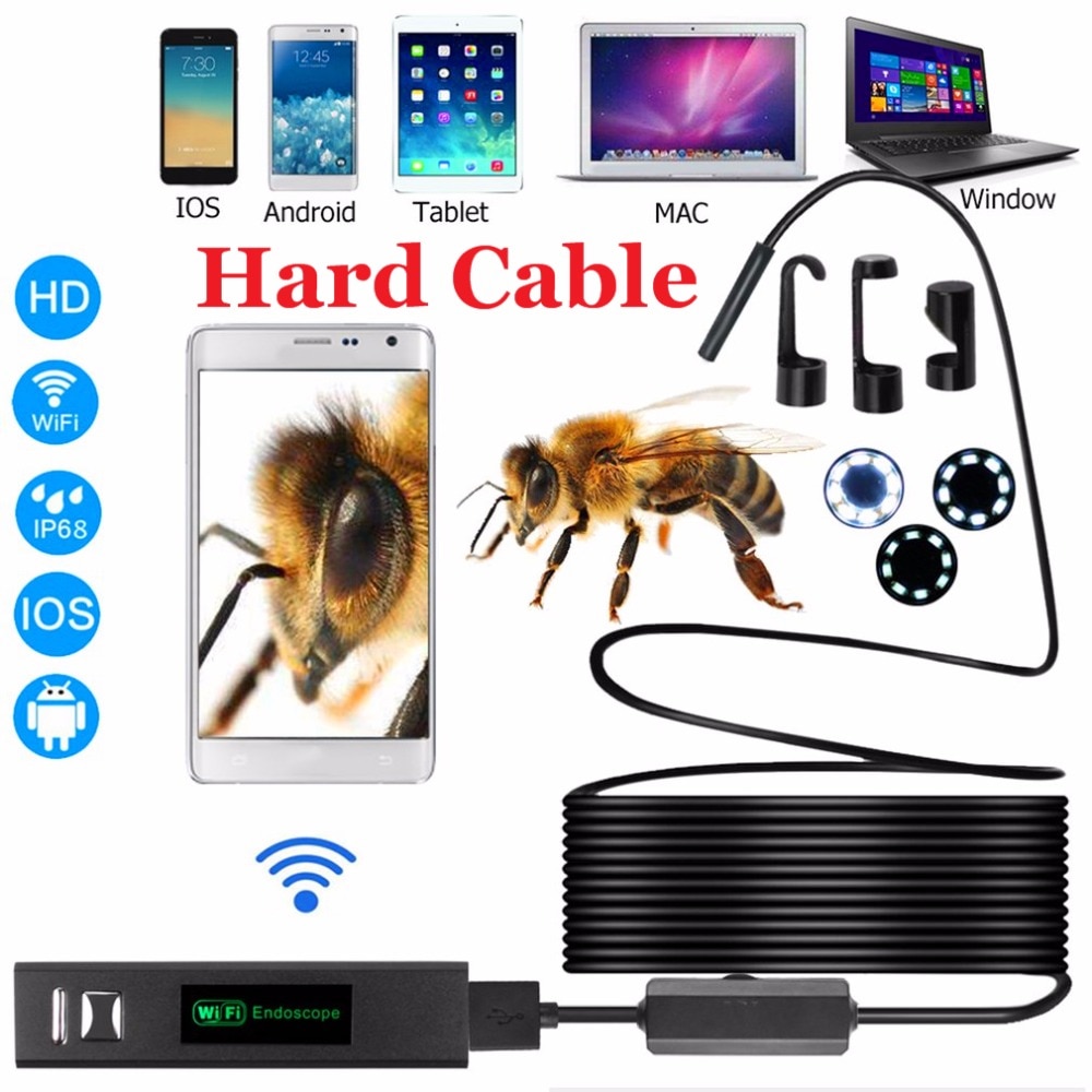HD 1200 P Wifi Endoskop Kamera 2 m/5 m/10 m Halbstarre Kabel IP68 Wasserdichte Endoskop inspektion Kamera für Android/iOS Telefon