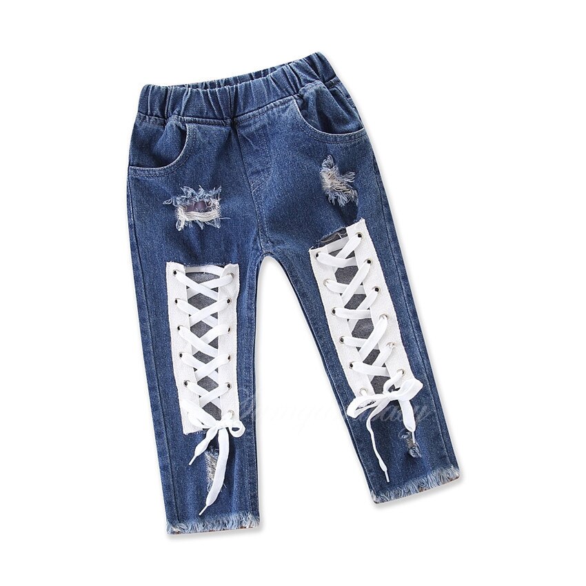 Baby Meisjes Jeans Blue Hole Jeans Broek Voor Meis... – Grandado