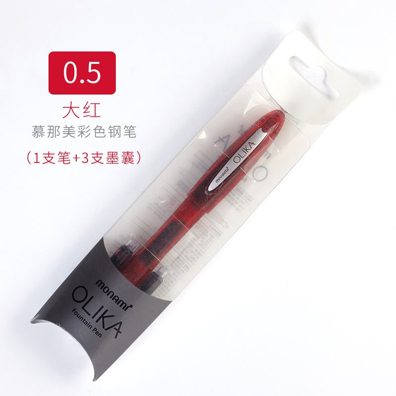 Korean Monami OLIKA Transparent Candy Color Ink Fountain Pen Set 0.5mm Meduim Fine Nib School PVC Plastic Sign Pen Ink Cartridge: Red 0.5mm Set