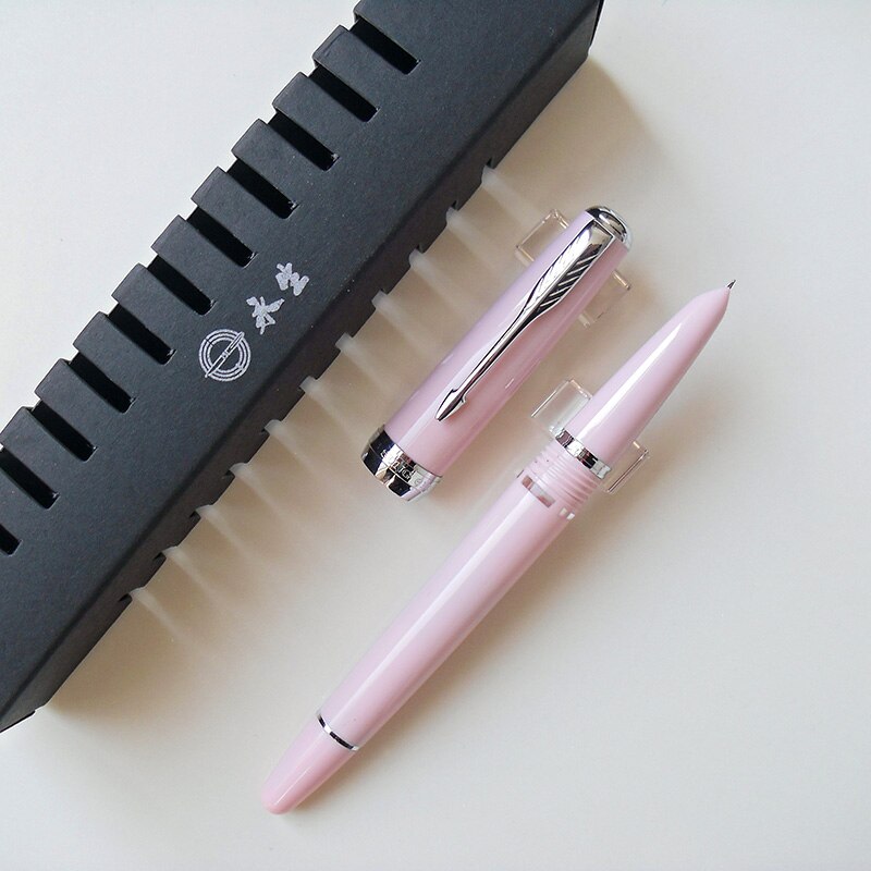 Wing Sung 618 Classic Fountain Pen Piston Transparent Authentic Iridium Fine 0.5mm Outstanding Ink Pen Writing Set: Pink-Four Windows