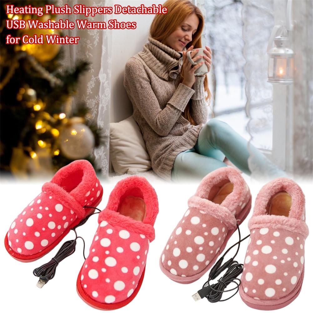 Heating Plush Slippers Size 36 - 39 260mm To 270mm Detachable USB Washable Warm Shoes For Cold Winter 40-45 Degrees Heated Shoes