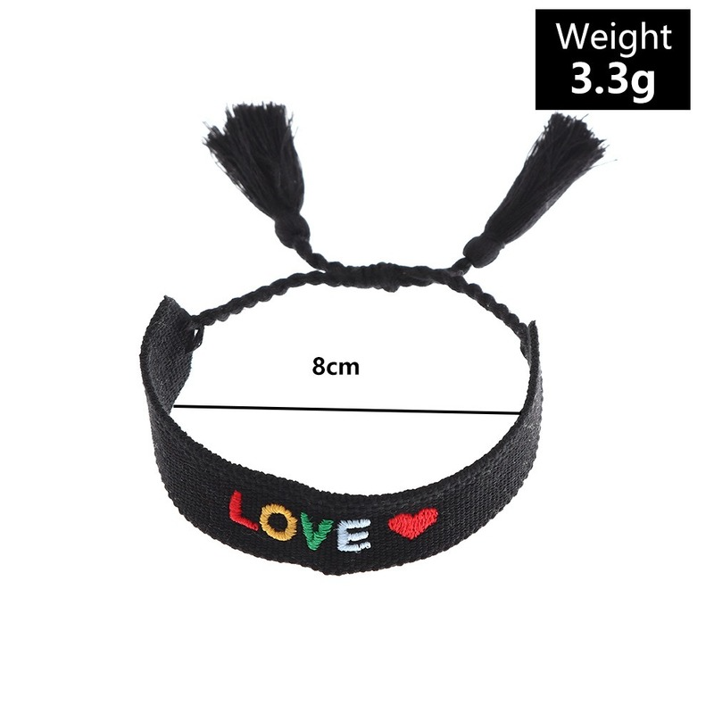 Bracelet en tissu brodé de lettres ethniques pour femmes, bijoux de luxe, style bohème, pompon réglable, d&#39;amitié