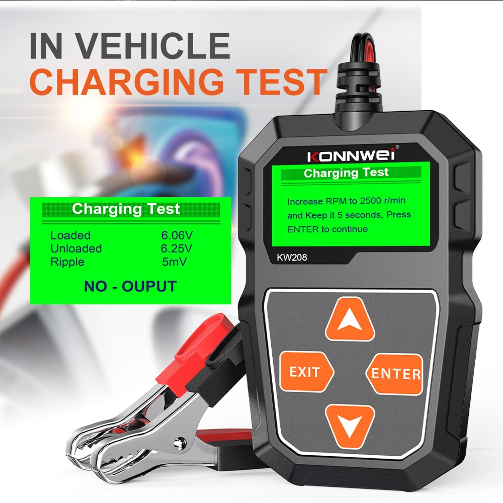 KONNWEI KW208 OBD 2 Car Battery Tester Charger Analyzer 12 V Cranking Test 100-2000CCA Charging Test Multi-Language Load Tools