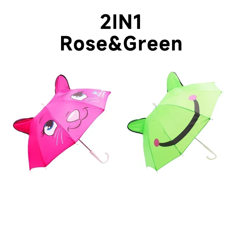 Paraguas de dibujos animados para niños de 1 a 3 años, paraguas de animación con mango largo, modelado de orejas 3D, paraguas para niños y niñas: Borgoña