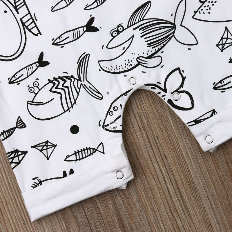 Focusnorm Newborn Infant Baby Boys Girls Romper Cartoon Print Fish Sleeveless Romper 1PC Outfit Clothes