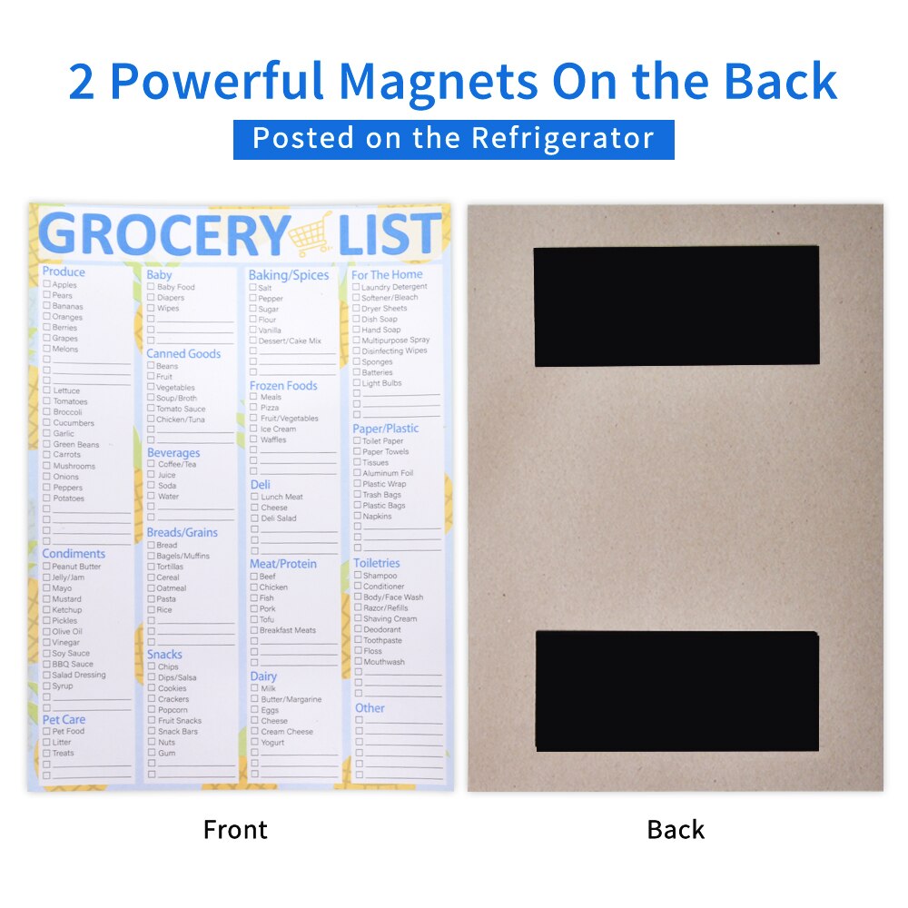 Grocery List Magnet Pad for Fridge Magnetic Notepad with 28 Page 7x10” Printed Shopping List Items and Grocery Notepad