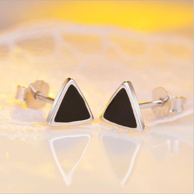 Everoyal Glaze Black Star Stud Earrings For Men Jewelry Charm Heart Girls Silver Plated Earrings Male Boyfriend: triangle