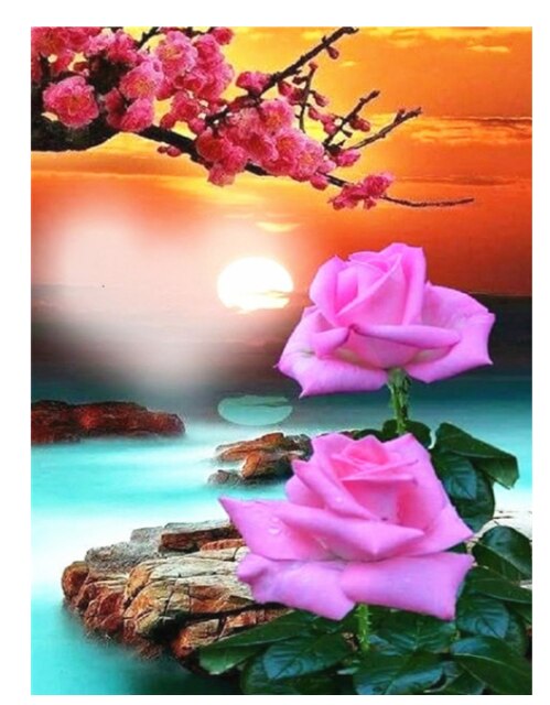 Diamond Painting Rose Full Square Embroidery Flowers Diamond Art Cross Stitch Home Decor Handmade Rhinestones 30x40cm: Pink