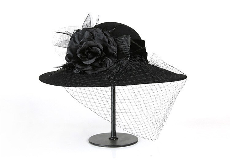 Chapeau Formel Noir En Laine Pour Femme - Taille M (22 Pouces), Thème Noël Et Vacances, Neuf Sans étiquette