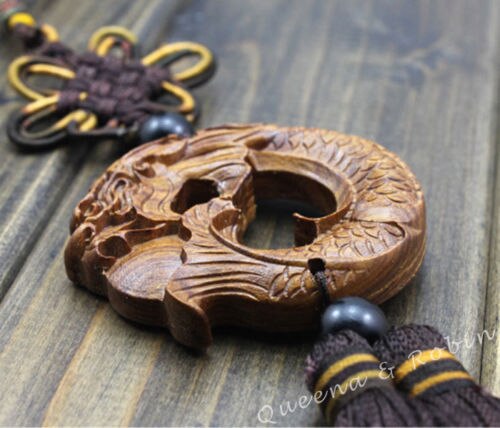 Estatua de madera de dragón chino tallado de carpa, colgante de coche, amuleto, escultura de madera artesanal