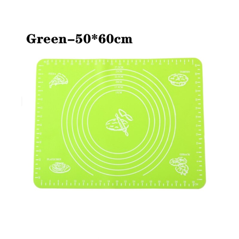 70*70cm Silicone Baking Mat Thicken Cake Silicone Mat Oven Pizza Pastry Mat Rolling Dough Board Non-Stick Mat Cake Baking Tools: Green-50x60cm