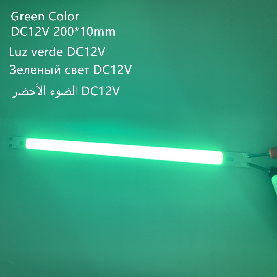 200 x 10mm 0422 10w led lys cob strip lampe  dc 12-14v 1000lm grøn gul rød blå varm hvid ren hvid bar lys: Grøn farve