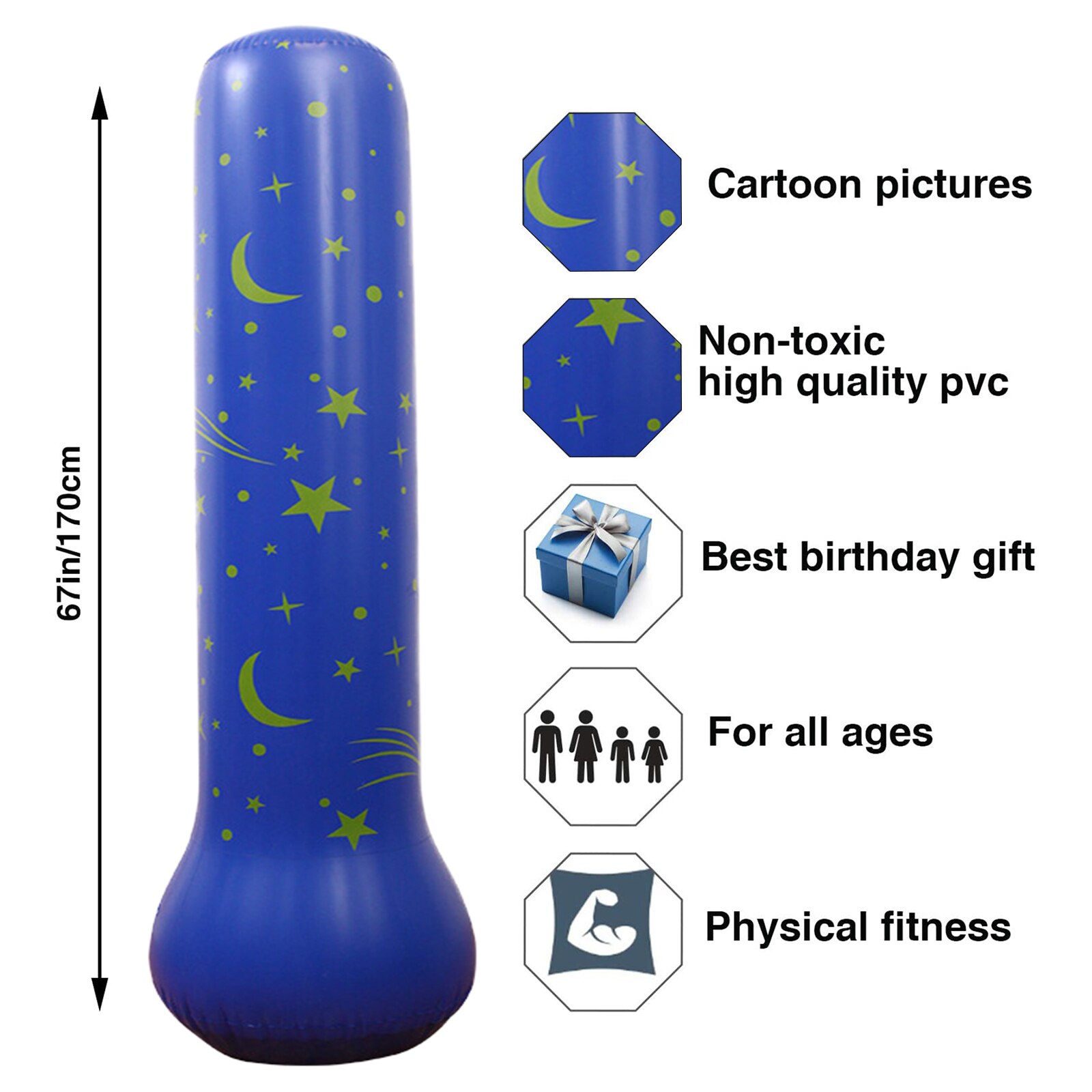 Saco de boxeo inflable para adultos, bolsa de boxeo de pie para ejercicio y alivio del estrés para entrenamiento de fuerza de 160cm