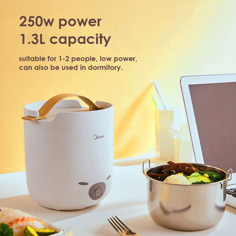 Midea-Olla arrocera eléctrica portátil de acero inoxidable, 1,3l, electrodomésticos de cocina multifuncionales para dormitorio de baja potencia, disponible