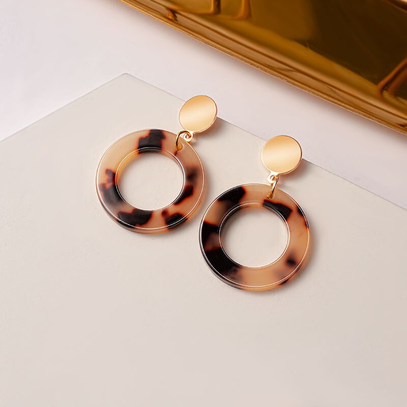Pendientes llamativos coreanos para mujer, aretes con colgantes geométricos acrílicos marrones, aretes dorados, joyería