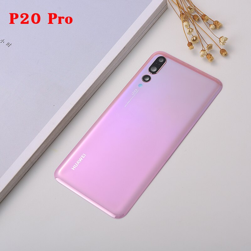 Huawei  p20 pro  p 20 bagcover batteri glas bagdør kabinet panel taske til clt -al01 eml -al00 & kamera linse telefon udskiftning: P20 pro pink