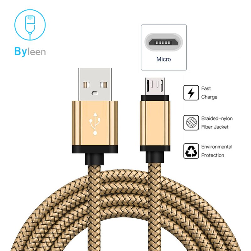 Byleen linha de carregamento rápido, usb 0.25/1/2 m, micro usb 2.0, para huawei y5 y6 2018 p smart cabine p8 lite 2017 honor 9 lite: 1m long / Gold