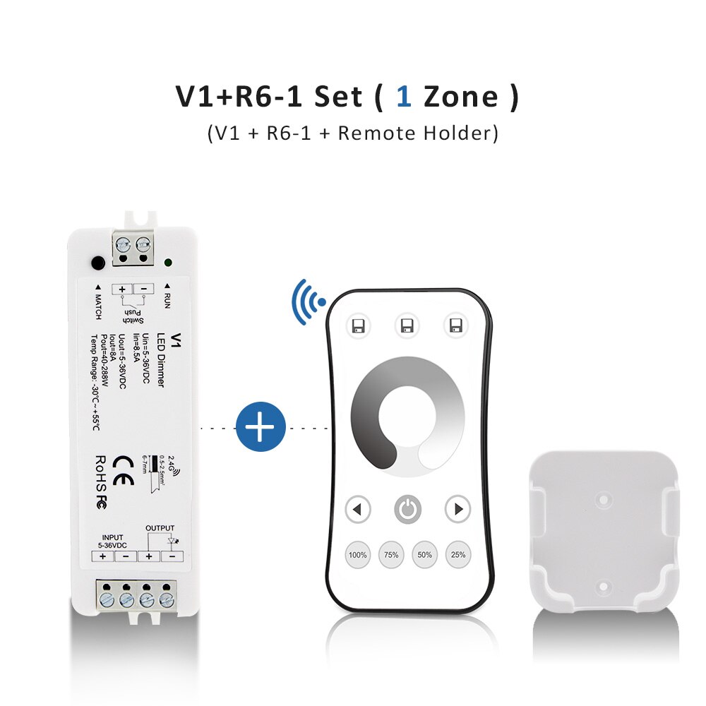 LED Dimmer Switch 12V 24V PWM 2.4G LED Touch RF Wireless Remote 5V 36V Smart Wifi Dimmer Controller for Single Color LED Strip: V1 and R6-1 Set
