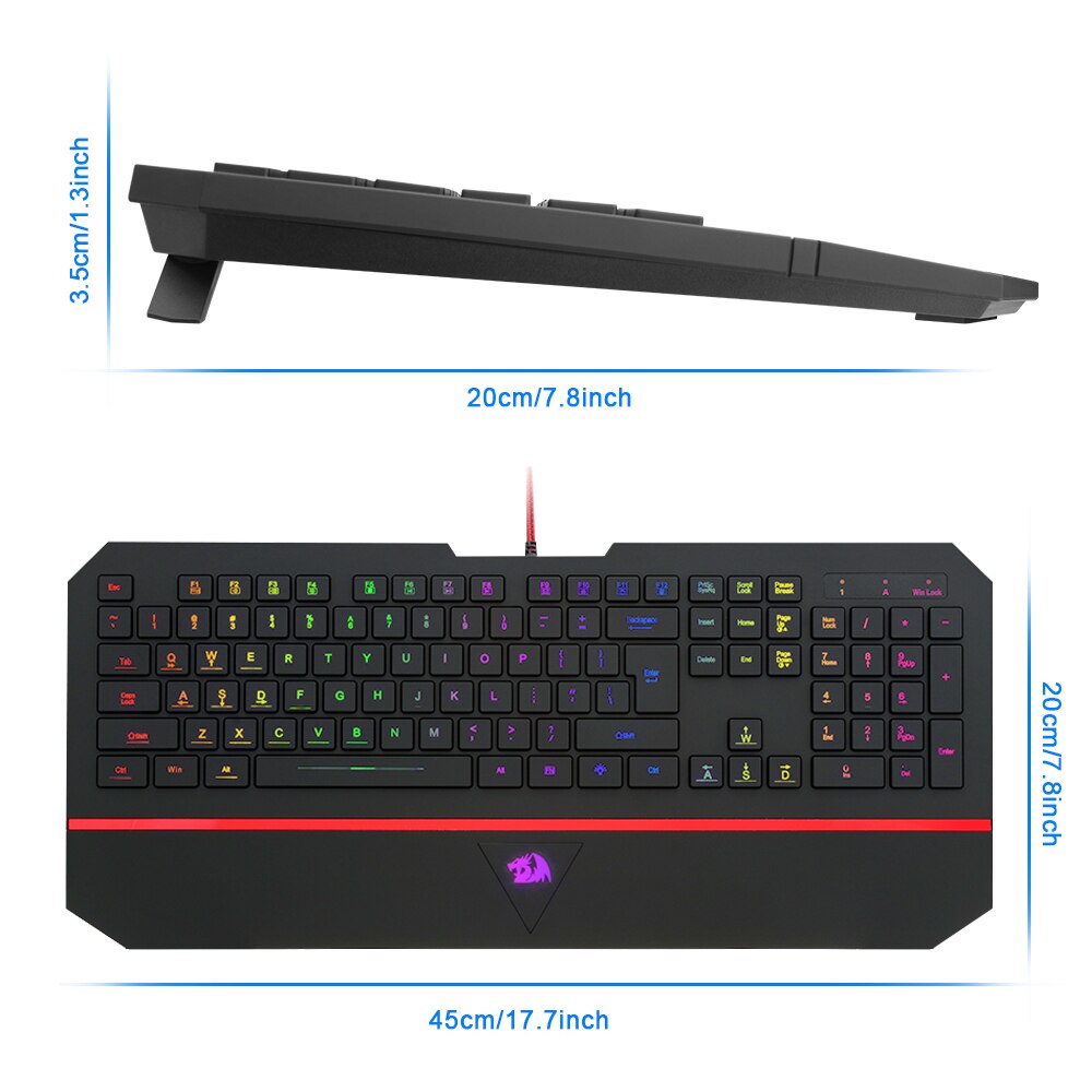 Redragon KARURA 2 K502 RGB USB gaming Membrane Silent keyboard LED backlit 104 keys wired Computer PC gamer with Wrist Rest