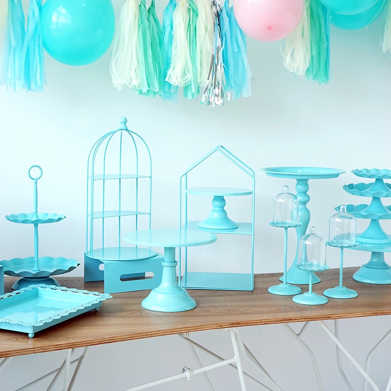 Blue cake stand high foot metal iron cake tools for dessert table decoration wedding party suppliers sweet baking love