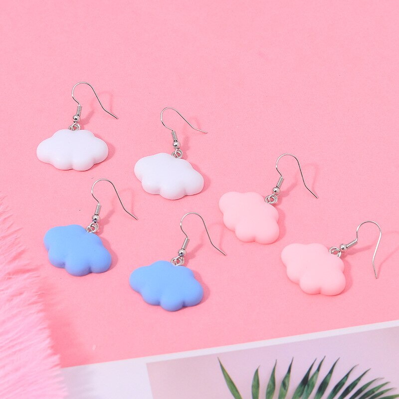 Boucles d'oreilles coréennes en forme de nuage pour femmes, 1 paire, bijoux simples et mignons, couleur bonbon,